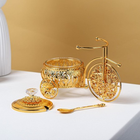 Sugar "bicycle", 220 ml, 22 × 13 × 13 cm, with a spoon, gold color-1