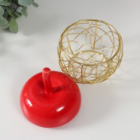 Coramics box, metal "Apple" red 8.5x8.5x12 cm-3