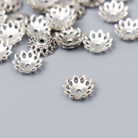 Decor hat for beads Metal "Flower of balls" silver G040B599 set 30 pcs 1.2x1.2 cm-1