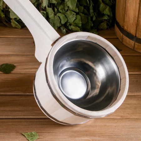 Banch for a bath of linden 0.9l, 51 cm, stainless insert, with a horizontal handle-3