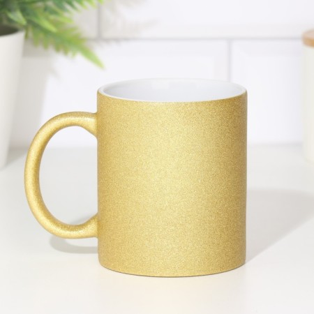Coraming mug of ceramic with a logo, gold glitter color, 320ml-2