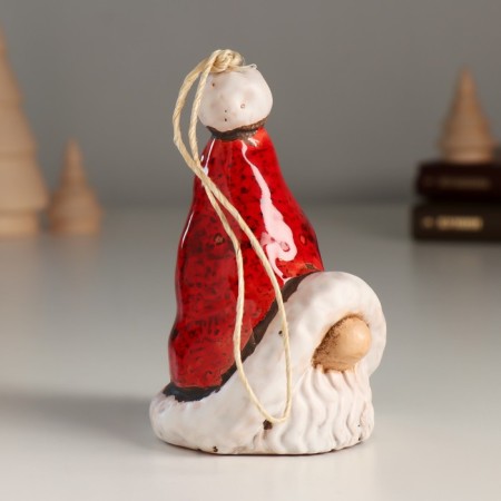 Ceramics bell "Grandfather Frost in a large cap" 6.5x6.5x10.5 cm-1