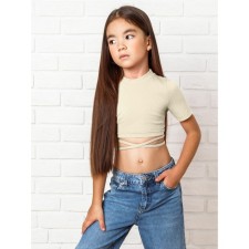 TOP for a girl with short sleeves on Generation ties, height 152 cm, milk color