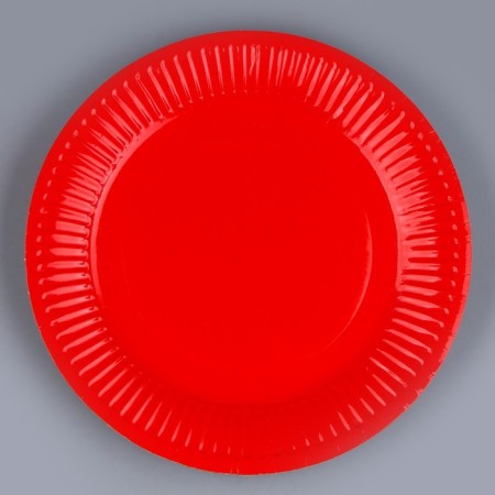 Plate disposable paper monophonic, red color 18 cm, set 10 pieces-1