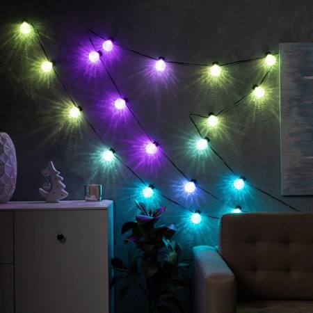 Smart garland “thread” 6 m with nozzles “bubbles”, IP20, dark thread, 20 LED, glow RGB, USB-2