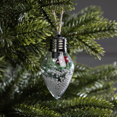 Christmas ball "Snow needles", 9x5.5 cm, 1 LED, LR44X3 (in the set), glow warm white-1