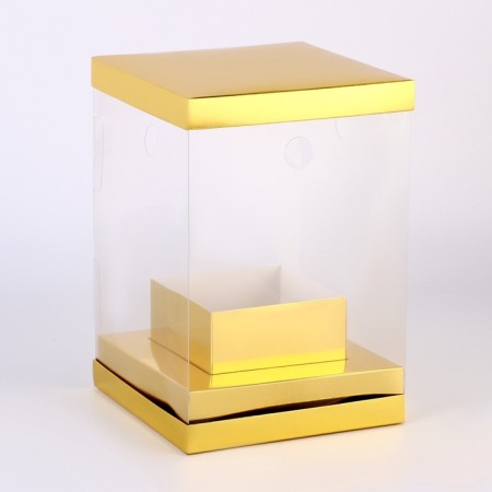 Box for flowers with a vase and PVC are folding windows, 16 x 23 x 16 cm, gold-1