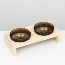Double stand with dark glass bowls 30 x 14.5 cm x 6.5 cm, 2x250 ml