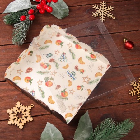 Cookie box, confectionery packaging, "tangerines", 15 x 15 x 3 cm, new year-6