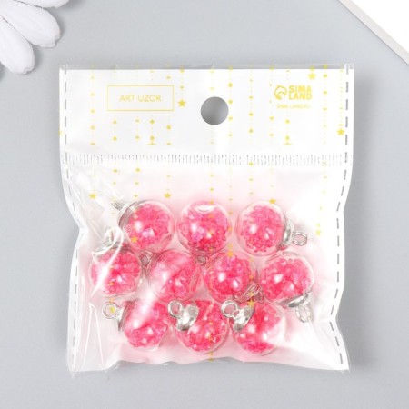 Suspension decorative for creativity glass "ball - pebbles" bright pink d = 1.6 cm set 10 pcs-3