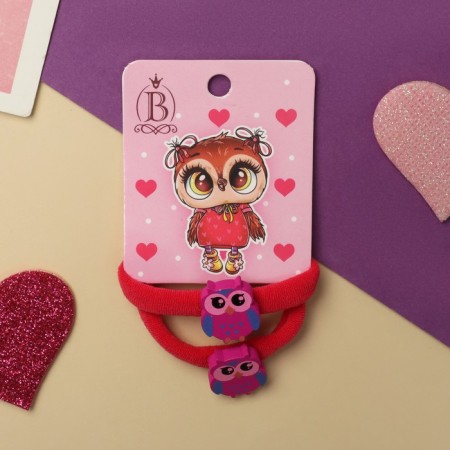 Hair gum "Melody" (set 2 pcs) owl, 4 cm, red