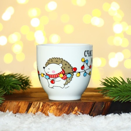 A set of ceramics "Hedgehog", a mug of 180 ml 2 pcs, a spoon 2 pcs, the color is white-8
