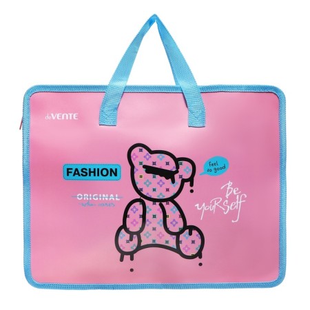 Folder with A4 handles, 335 x 260 x 100 mm, plastic, pens-textiles, DEVENTE FASHION Bear, pink
