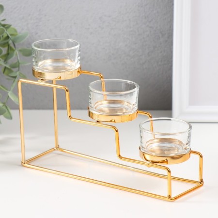 Climber Metal, glass for 3 candles "Staircase" Gold 20x6x10 cm-3