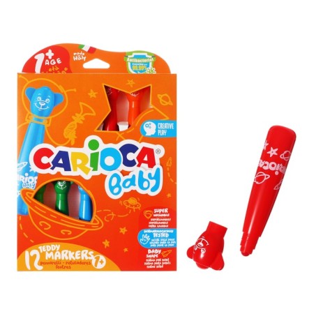 Flomasters 12 Carioca "Baby" colors, super mixed, for kids, figured cap