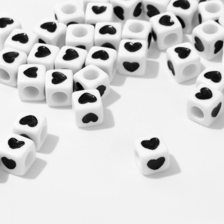 Acrylic bead "Heart", cube 7 × 7 mm, set 10 g, black and white color-1