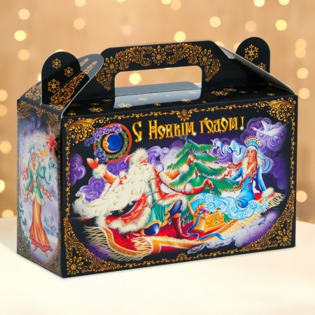 New Year. Gift box New Year's gift Small "Winter Fun" 17.5 x 7 x 10.5 cm.
