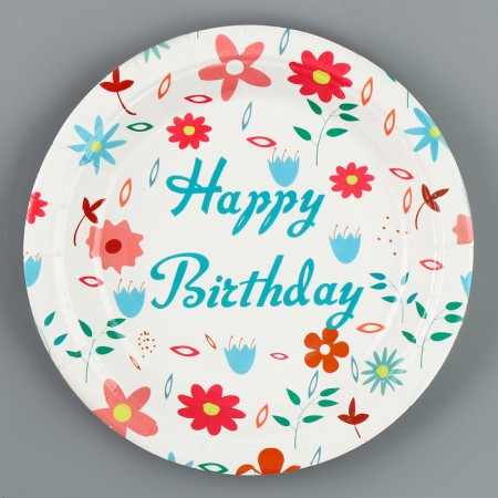 Paper plates "Happy Birthday" with flowers, 6 pcs.
