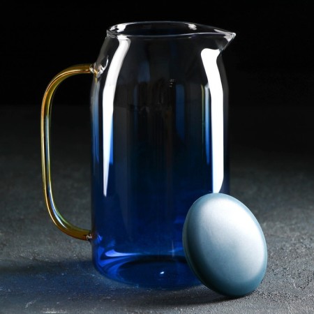 Set for drinks made of glass "Modern", 3 items: jug 1.5 l, 2 circles 300 ml, blue color blue-2