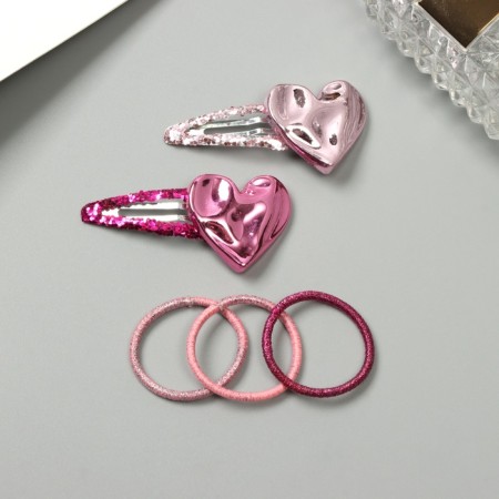 Hair set "Beatrice" (10 elastic bands 3 cm, 2 invisibility 5.5 cm) heart, pink-1