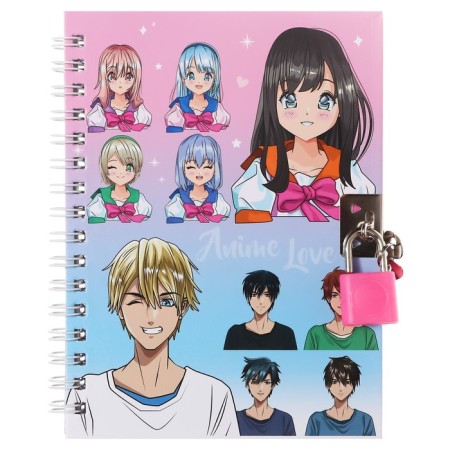 A set of MAZARI "Anime", included: notebook (17.5 x 19.5 cm, 48 sheets in a cage, with a lock, 70g/m2), Blue Automatic Blue Automatic 0.7 mm Ballic-12