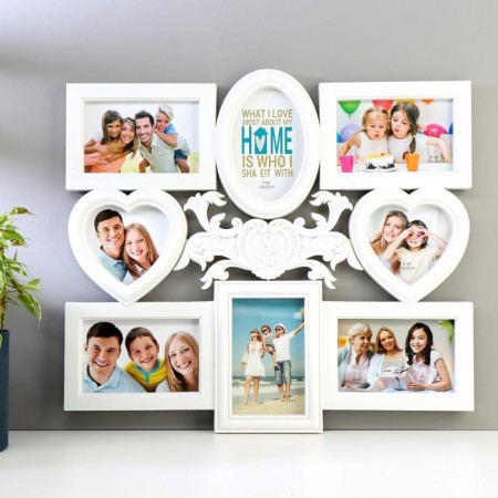 Photo frame plastic in 8 photos 10x10, 10x15 cm "emblem" white 43x48x2 cm