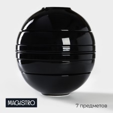 A set of porcelain dishes for 2 Magistro La Palla persons, 7 objects: plate d = 23 cm, 2 plates d = 23.2 cm, 2 plates 1000 ml, 2 salad bowls 1000 ml, black color is black