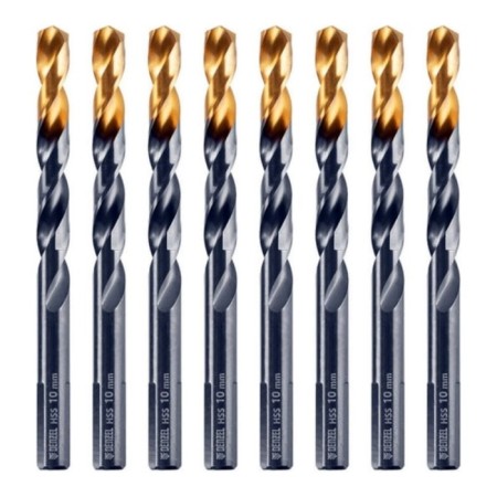 Drill Denzel 717222, 10 mm, HSS-Tin, Golden Tip, 8 pcs.