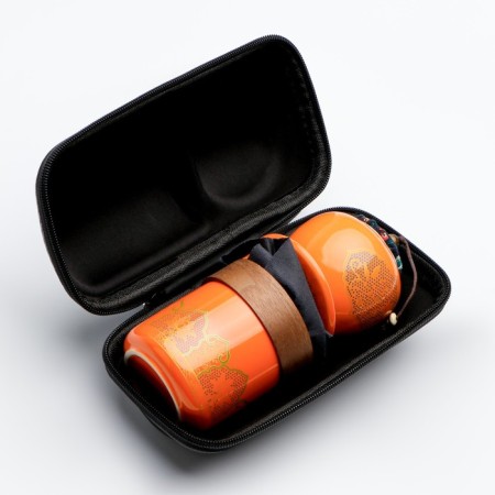 A set for a tea ceremony of 5 items, 3 persons, a cup of 46 ml, a kettle 250 ml, orange-5