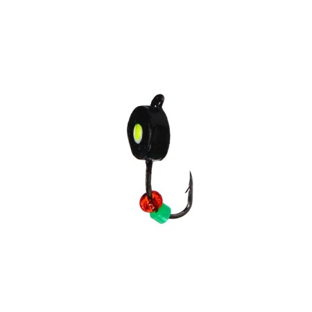 Mormyshka tablet black, lime eyes + beads, weight 0.9 g-1