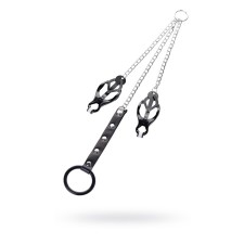 Clamps for nipples with a ring for a penis, Toyfa Metal, black-silver color