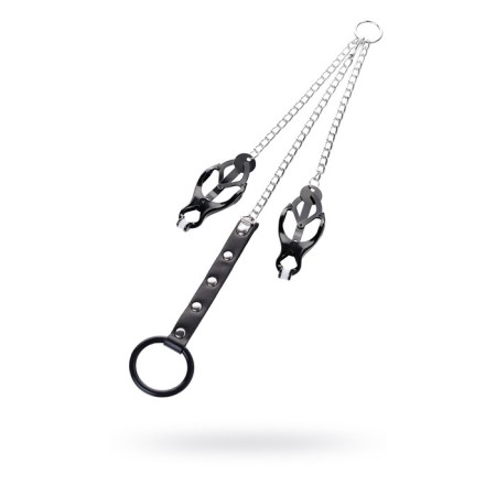 Clamps for nipples with a ring for a penis, Toyfa Metal, black-silver color