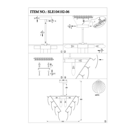 Ceiling EVOLUCE lamp. Sle104102-06. Chille. 6x60 watts, E14, 51x51x57 cm, chromium color-15