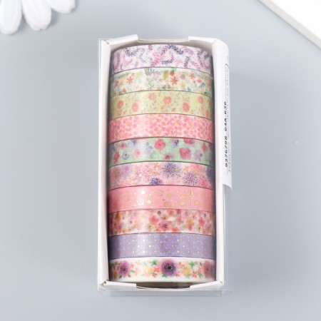Glue tape Paper "Flowers" set 10 pcs width. 0.8 cm dl. 2 m 8.5x4x1 cm-4