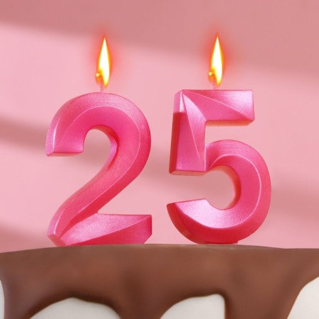 Candle in the cake jubilee "line" (set 2 in 1), number 25 /52, pink metallic, 6.5 cm