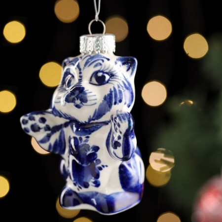 Christmas tree toy "cat", gzhel, porcelain, h = 8cm-1