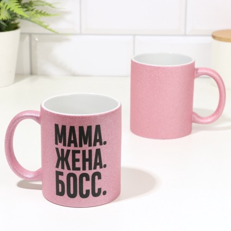 Sublimation mug "Mom wife boss" pink, 320 ml