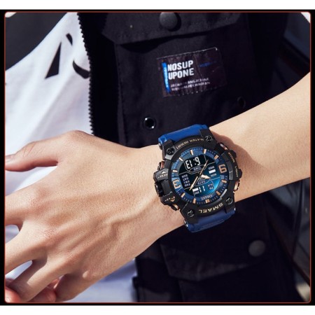 Watch is electronic watch, with an alarm clock, D-5.8 cm, strap L-26 cm, 5 atm, blue strap-1