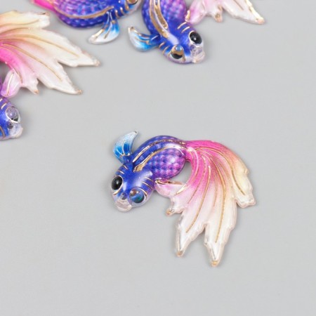 Decor for creativity Plastic "Fish Fiolet with Pink Tail" with gold 2.5x3 cm