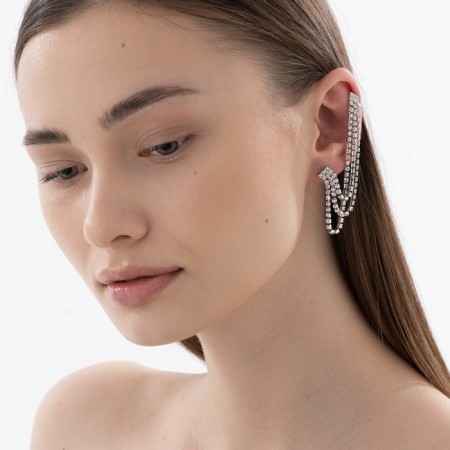 Earring "Kaff" hanging threads, white color in silver-1