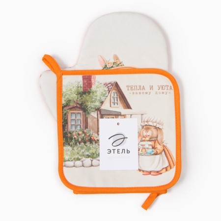 Set of kitchen. Ethel "Rabbits" mittens-seging 20x28cm, 19x19cm wax, 100% HL-3