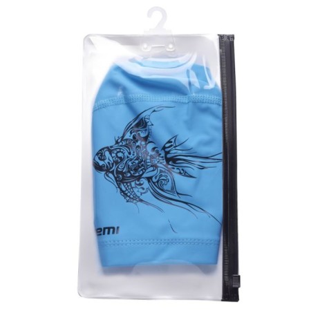ATEMI Pu 302 swimming cap, fabric with polyurethane coating, blue color, print-4