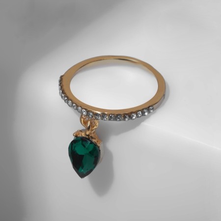 Ring "keychain" droplet, emerald color in gold, size 17-4