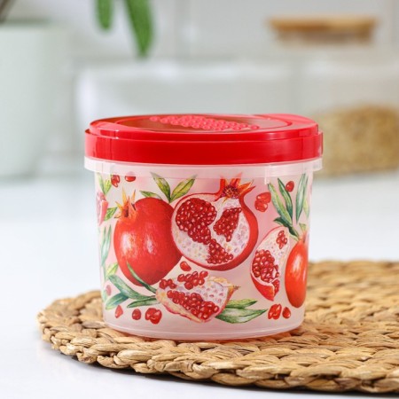 Bank with a screw cover ASTI, 700 ml, with decor, red color