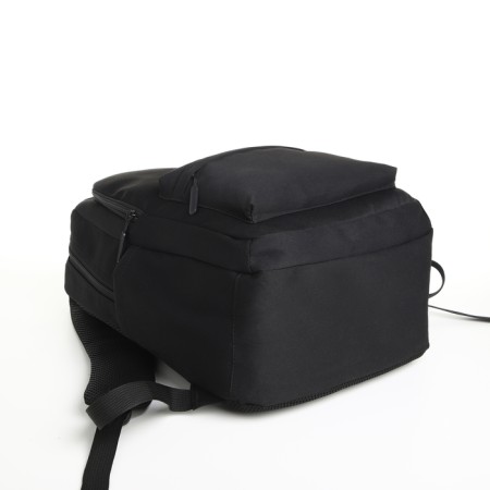 School backpack from textiles on a zipper, 2 departments, 3 pockets, black color-2