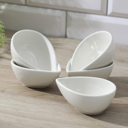 A set of ceramic saladates on a wooden stand “Estete. Petal ", 5 items: 90 ml, white color-3