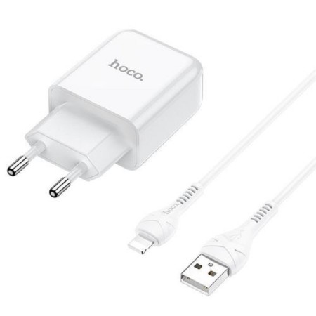 Network charger Hoco N2, 1xUSB, 2 A, Lightning cable, 1 m, white-1