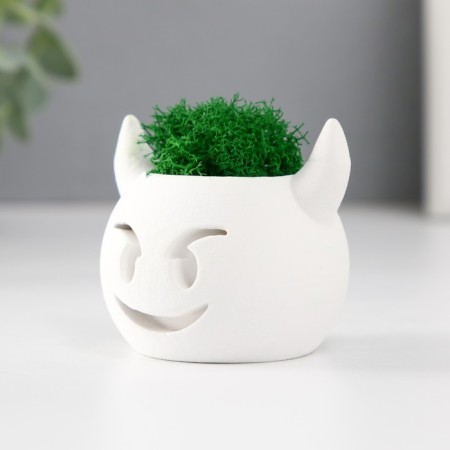 Kashpo concrete "devil" 6.5x6x5.5 cm white with moss (moss green. Stabilizir)-1