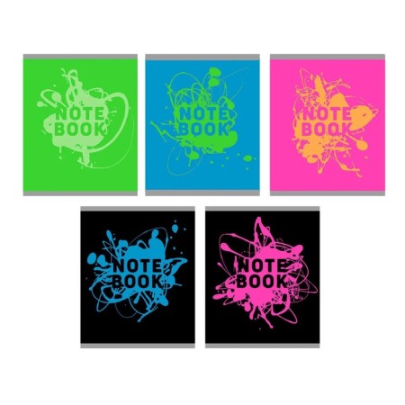 A notebook of 48 sheets in the cage "neon spray", cover coated cardboard, selective varnish, unit 60 g/m2, 5v mix