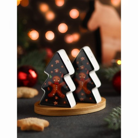Ceramic set for spices on a wooden stand “Gingerbread Magic”, 2 objects: Solonka, Listen